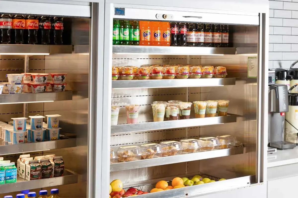 Display of grab and go snack and beverages